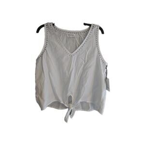 NWT Bella Dahl White V-Neck Eyelet Tie Front Sleeveless Top Womans Size Large